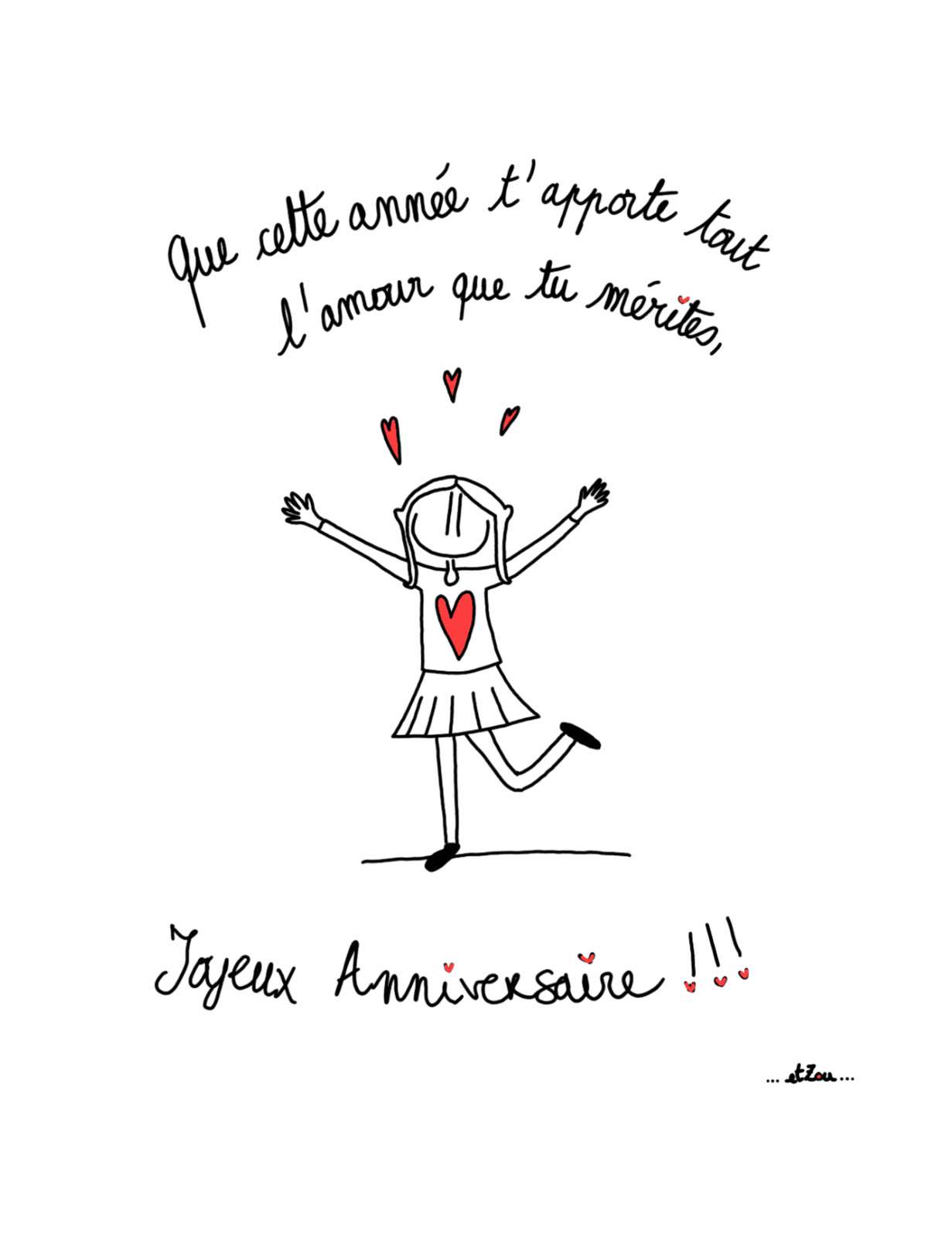 Carte postale illustrée « Joyeux anniversaire » — personnage qui saute de joie