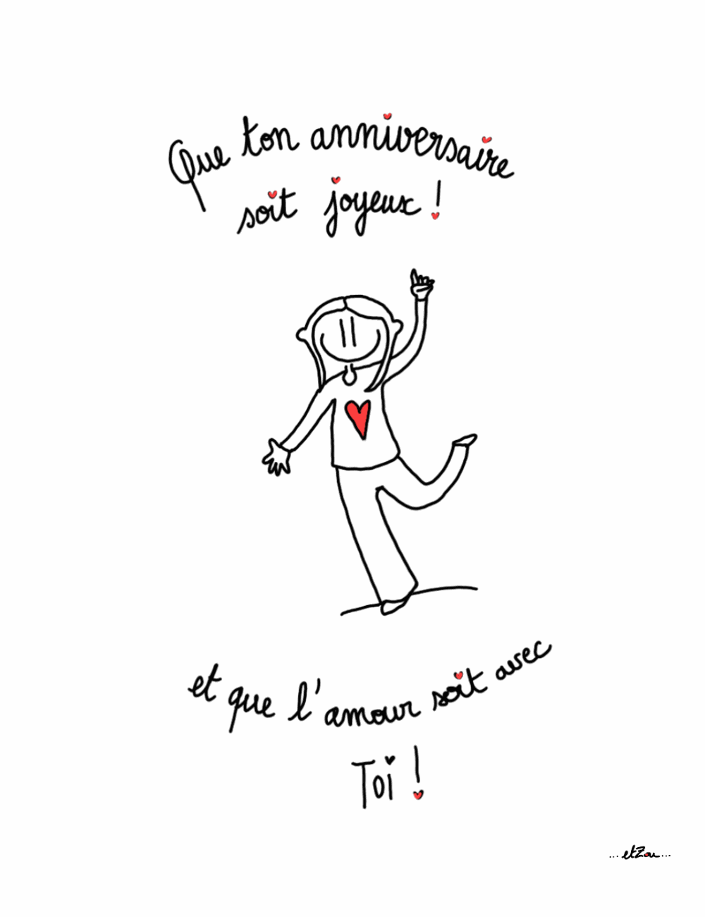 Carte postale illustrée « Que ton anniversaire soit joyeux et que l'amour soit avec toi »