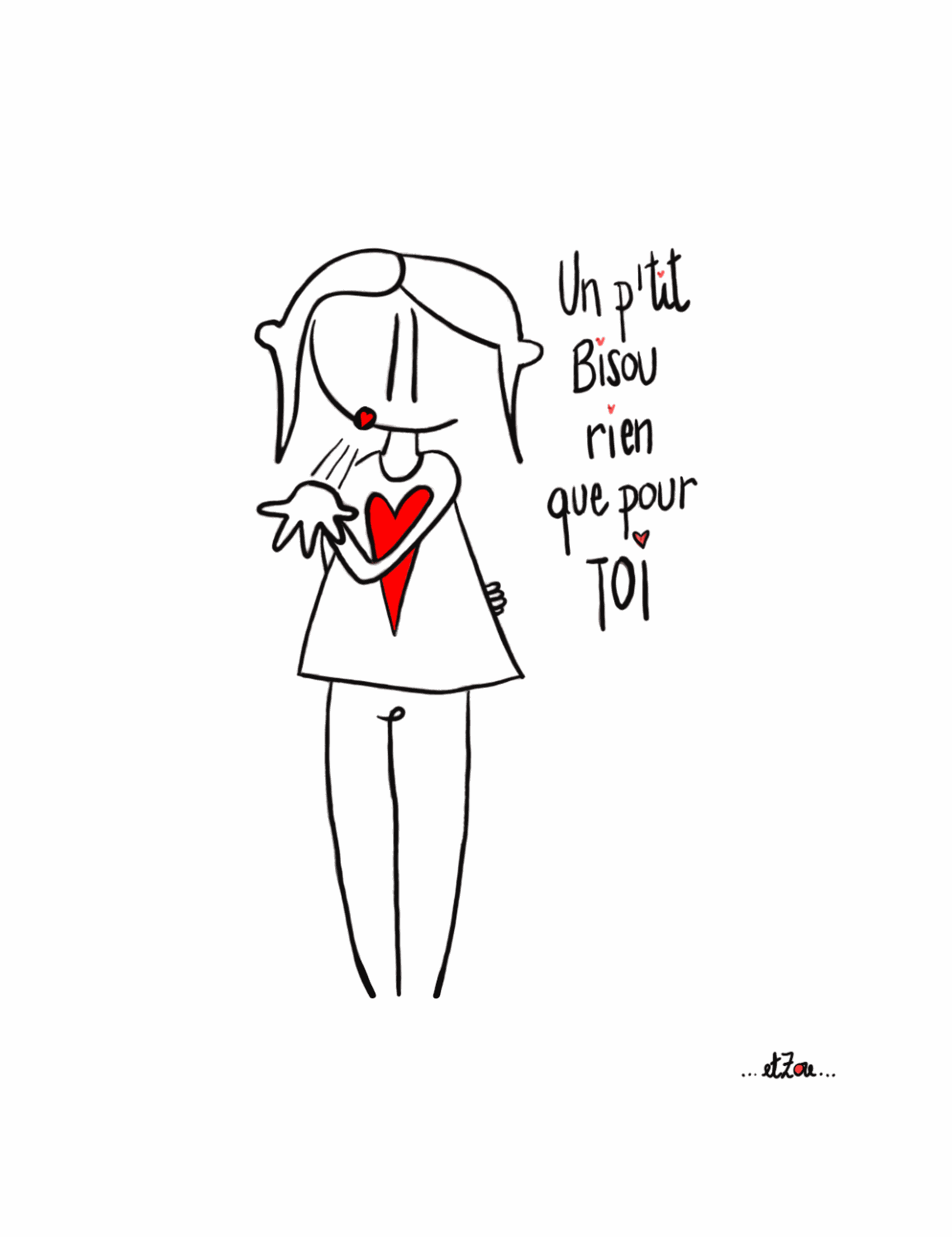 Carte postale illustrée « Un p'tit bisou rien que pour toi »